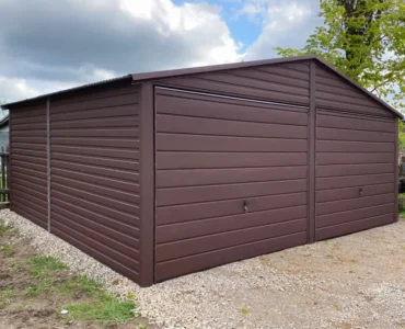 Garáž pre dve auta 6x5.5 m Sedlová strecha Tmavohnedá