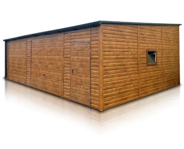 Garáž pre dve auta 9x6 m Pultová strecha Drevo-dekor