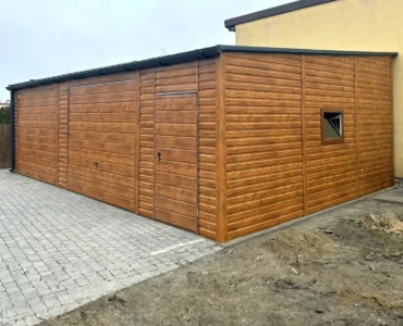 Garáž pre dve auta 9x6 m Pultová strecha Drevo-dekor