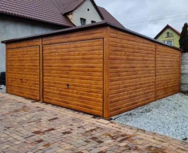 Garáž pre dve auta 6x6 m Pultová strecha Drevo-dekor