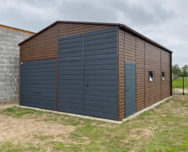 Garáž pre dve auta 6x8 m Sedlová strecha Tmavohnedá