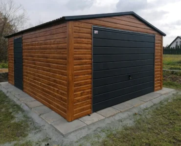 Garáž pre jedno auto 4x5m Sedlová strecha Drevo-dekor