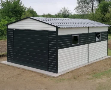 Garáž pre jedno auto 4x6m Sedlová strecha Biela