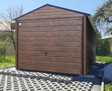 Garáž pre jedno auto 3x4 m Sedlová strecha Drevo-dekor