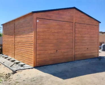 Garáž pre dve auta 6x6 m Sedlová strecha Drevo-dekor
