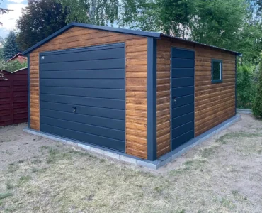 Garáž pre jedno auto 4x5 m Sedlová strecha Drevo-dekor
