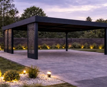 Carport Ažúrové panely – Garážové státie 6×6 m