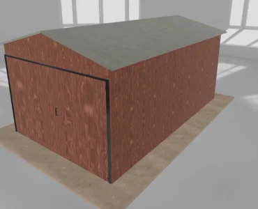 Plechová garáž 3x5 m, sedlová strecha, dvojkrídlová brána, drevodekor – Model 3