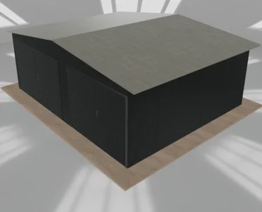 Plechová garáž 6x5 m, pre dve autá, sedlová strecha, dvojkrídlová brána, grafit – Model 2