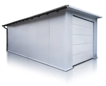 Garáž zo sendvičových panelov 4x7 m, biela, sekcionálna brána