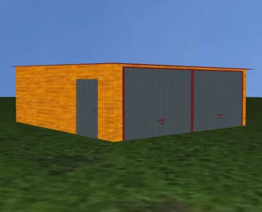 Plechová garáž 6,50x7,00 m, pre dve autá, pultová strecha, drevodekor