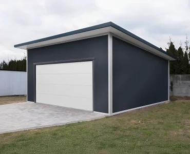 Garáž zo sendvičových panelov 6x6 m, grafit, sekcionálna brána biela
