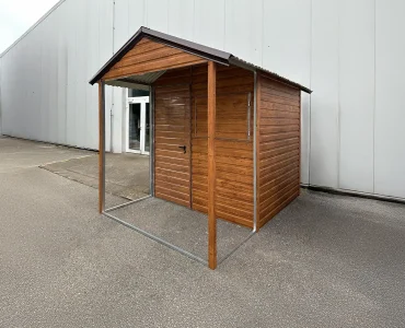 Plechová garáž 2x2 m, sedlová strecha, drevodekor
