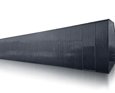 Plechová hala 20x8 m, sedlová strecha, výklopná brána, grafit