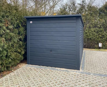 Plechová garáž 2x4 m, pultová strecha, výklopná brána, grafit