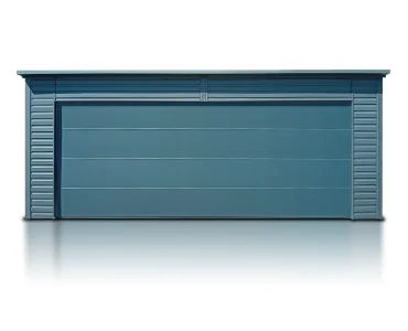 Plechová garáž 6x6 m, pultová strecha, sekcionálna brána, drevodekor grafit