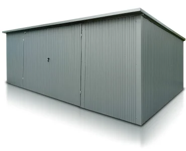 Plechová garáž 7x5 m, pultová strecha, dvojkrídlová brána, hliník