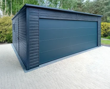 Plechová garáž 6x5 m, pultová strecha, sekcionálna brána, grafit