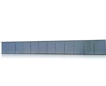 Plechová garáž 18x5 m, pultová strecha, dvojkrídlová brána, biela