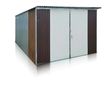 Plechová garáž 3x6 m, pultová strecha, dvojkrídlová brána, viacfarebná, III. akosť