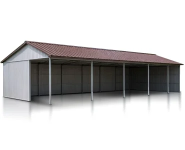 Oceľový prístrešok 50x10 m, sedlová strecha, hliník