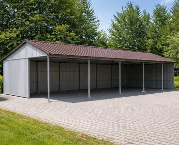 Oceľový prístrešok 50x10 m, sedlová strecha, hliník