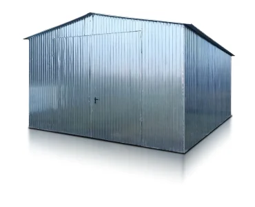 Plechová garáž 5x5 m, sedlová strecha, dvojkrídlová brána, zinok