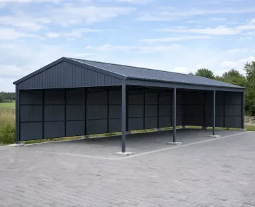 Oceľový prístrešok 10x20 m, sedlová strecha, grafit