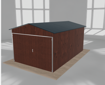 Plechová garáž 3x5 m, pre jedno auto, sedlová strecha, drevodekor – Model 2