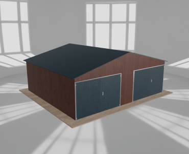 Plechová garáž 7x6 m, pre dve autá, sedlová strecha, drevodekor