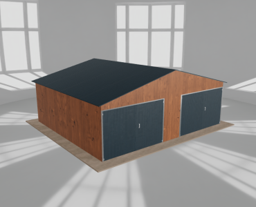 Plechová garáž 7x6 m, pre dve autá, sedlová strecha, drevodekor