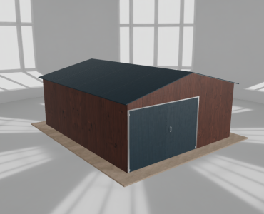 Plechová garáž 5x6 m, pre jedno auto, sedlová strecha, drevodekor