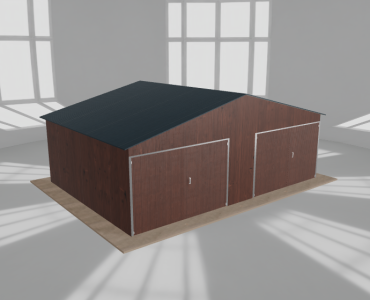 Plechová garáž 7x5 m, pre dve autá, sedlová strecha, drevodekor – Model 2
