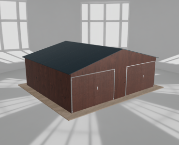 Plechová garáž 7x6 m, pre dve autá, sedlová strecha, drevodekor – Model 2