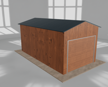 Plechová garáž 3x5,5 m, pre jedno auto, sedlová strecha, drevodekor – Model 2