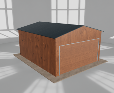 Plechová garáž 4,5x5,5 m, pre jedno auto, sedlová strecha, drevodekor – Model 2