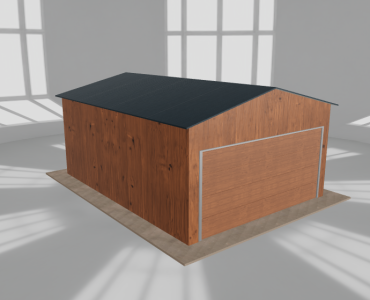 Plechová garáž 4,5x6 m, pre jedno auto, sedlová strecha, drevodekor – Model 2