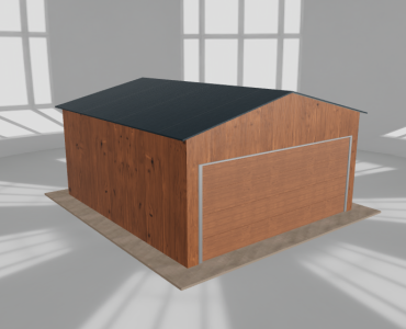 Plechová garáž 5x5,5 m, pre jedno auto, sedlová strecha, drevodekor – Model 2
