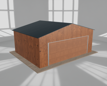 Plechová garáž 6,5x5 m, pre jedno auto, sedlová strecha, drevodekor – Model 4