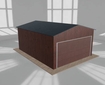 Plechová garáž 4,5x6 m, pre jedno auto, sedlová strecha, drevodekor – Model 2
