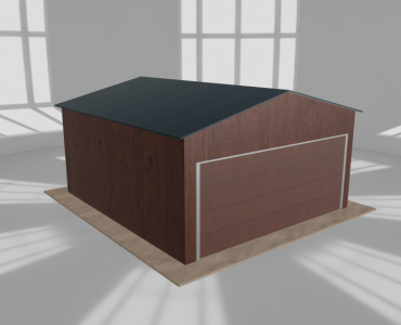 Plechová garáž 5x5,5 m, pre jedno auto, sedlová strecha, drevodekor – Model 2