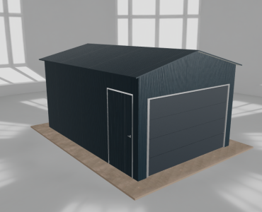Plechová garáž 3,5x5 m, pre jedno auto, sedlová strecha, grafit – Model 2