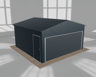 Plechová garáž 5x5 m, pre jedno auto, sedlová strecha, grafit – Model 2