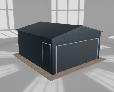 Plechová garáž 5x5,5 m, pre jedno auto, sedlová strecha, grafit – Model 2