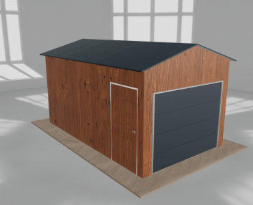 Plechová garáž 3x5 m, pre jedno auto, sedlová strecha, drevodekor – Model 3
