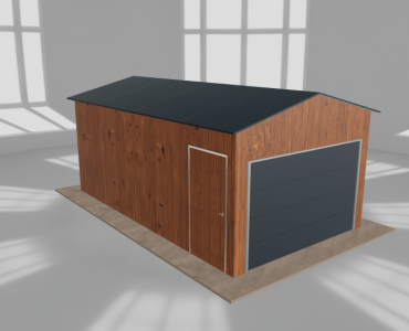 Plechová garáž 3,5x6 m, pre jedno auto, sedlová strecha, drevodekor – Model 3
