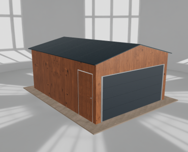 Plechová garáž 4,5x6 m, pre jedno auto, sedlová strecha, drevodekor – Model 3
