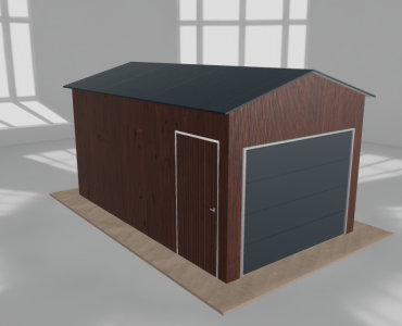 Plechová garáž 3x5 m, pre jedno auto, sedlová strecha, drevodekor – Model 3