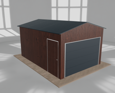 Plechová garáž 3,5x5 m, pre jedno auto, sedlová strecha, drevodekor – Model 3