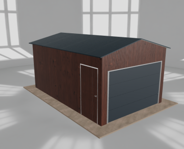 Plechová garáž 3,5x5,5 m, pre jedno auto, sedlová strecha, drevodekor – Model 3